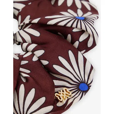 Sandro Printed Silk Scrunchie In Burgundy
