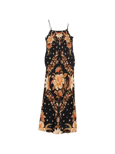Farm Rio Black Majestic Garden Lenzing Ecovero Viscose Slip Maxi Dress In Multi