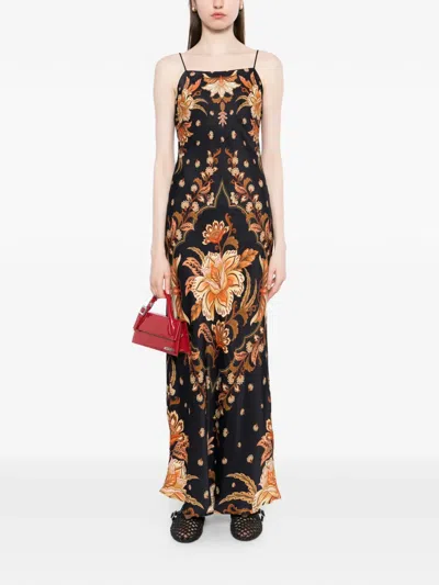 Farm Rio Black Majestic Garden Lenzing Ecovero Viscose Slip Maxi Dress In Multi