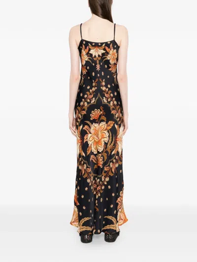 Farm Rio Black Majestic Garden Lenzing Ecovero Viscose Slip Maxi Dress In Multi