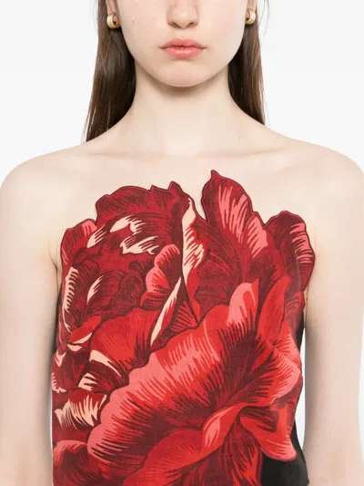 Farm Rio Rosalia Linen Blend Strapless Midi Dress In Black