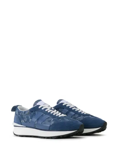 Lanvin Patterned Panelled Sneakers In Blue