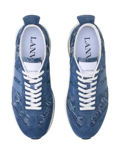 Lanvin Patterned Panelled Sneakers In Blue