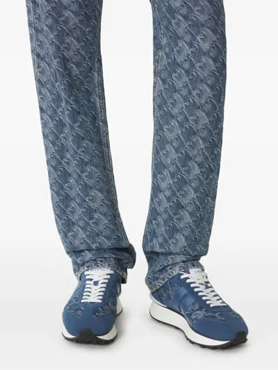 Lanvin Patterned Panelled Sneakers In Blue