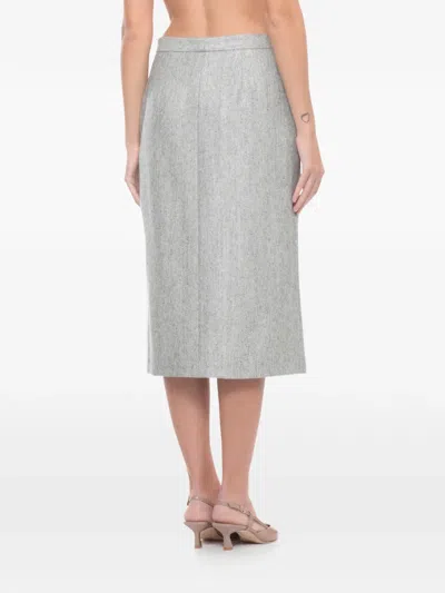 Antonelli Herringbone-pattern Front-split Midi Skirt In Gray