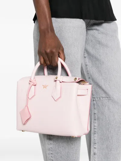 Mcm Small Leather Structured Top Handle Bag In Pink