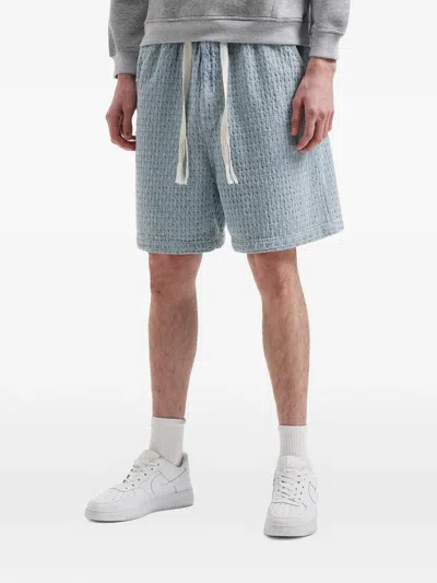 Five Cm Drawstring Textured Shorts In Blue