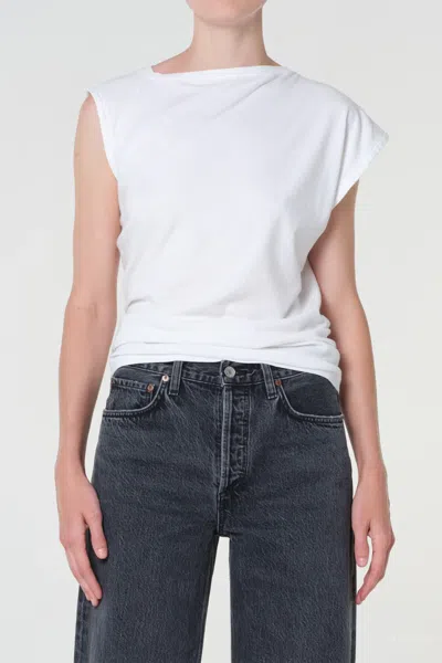 Agolde Beth Draped Organic-cotton Jersey T-shirt In White