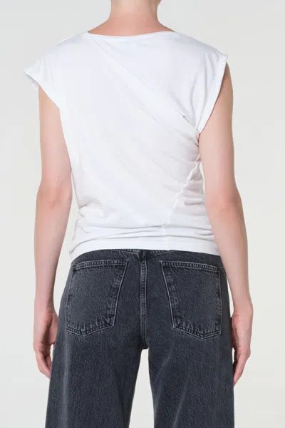 Agolde Beth Draped Organic-cotton Jersey T-shirt In White