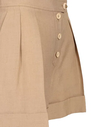 Valentino Tailored Shorts Linen Blend Pleated Design In Brown