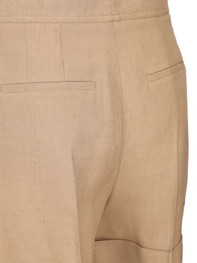 Valentino Tailored Shorts Linen Blend Pleated Design In Brown