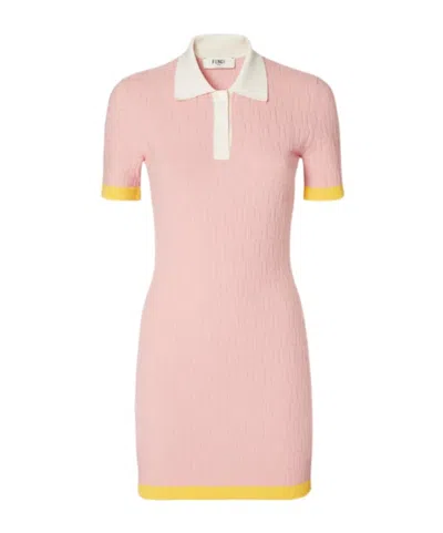 Fendi Women Cotton And Silk Blend Short Dress With All-over Ff Motif In Pink