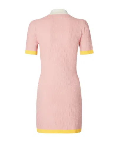 Fendi Women Cotton And Silk Blend Short Dress With All-over Ff Motif In Pink