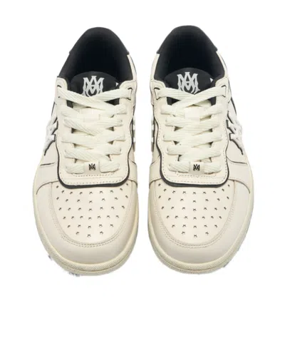 Amiri Newport White Sneakers Low Top With Logo Patch On The Side And Contrasting Heel With Leather Logo Le In Brown