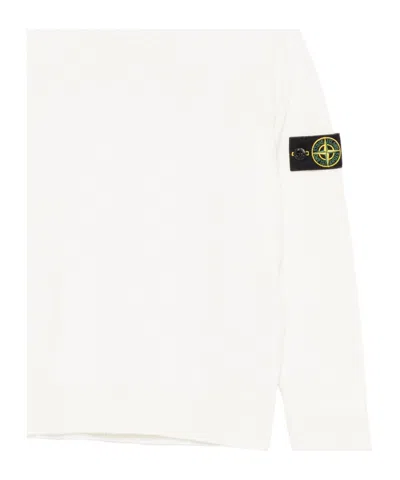 Stone Island Junior Logo Patch Crewneck Knitted Pullover In White
