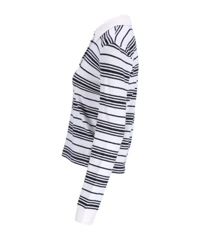 Frame Black And White Long-sleeved Polo Shirt With Striped Motif In Fabric Woman In Multi