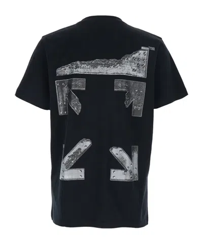 Off-white Slim Fit Scratch Arrow Graphic T-shirt In Blue