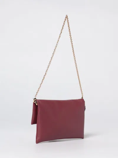 Fendi Nappa Leather Mamma Baguette Pouch With Chain In Burgundy