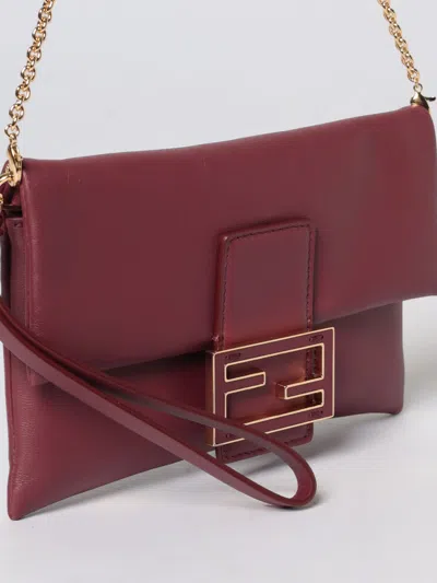 Fendi Nappa Leather Mamma Baguette Pouch With Chain In Burgundy