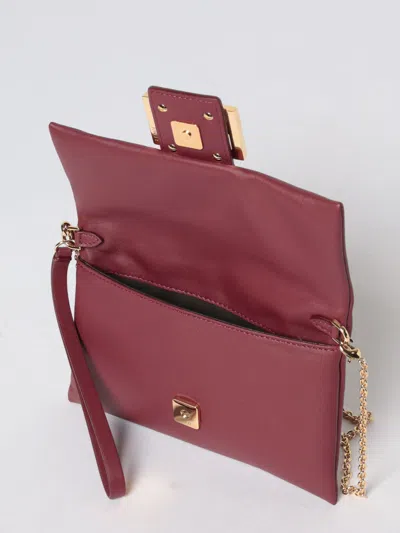 Fendi Nappa Leather Mamma Baguette Pouch With Chain In Burgundy