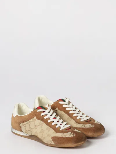 Gucci Shift Suede Sneakers With Gg Supreme Fabric Inserts In Animal Print