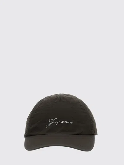 Jacquemus Dark Brown Solid Logo Baseball Hat In Black