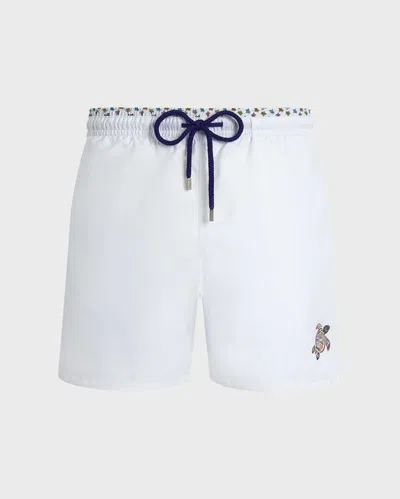 Vilebrequin Men Swim Shorts Bicolor Micro Ronde Des Tortues In White