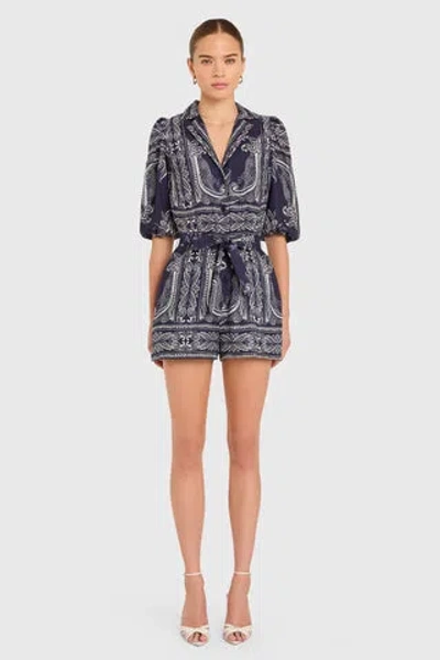 Amanda Uprichard Lucia Balloon Sleeve Romper In Blue