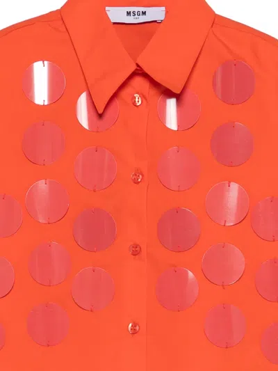 Msgm Sequin-embellished Shirt In Orange
