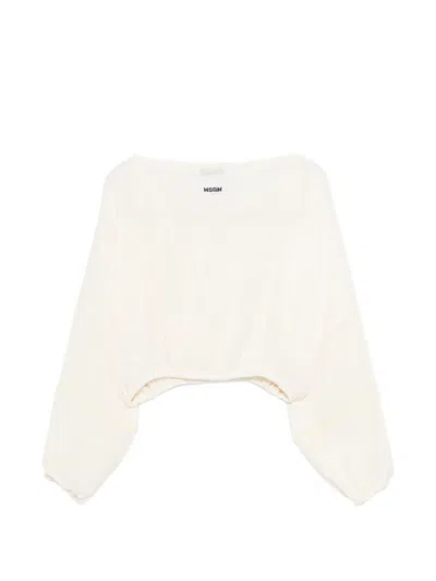 Msgm Long-sleeve Crop Top In Neutral