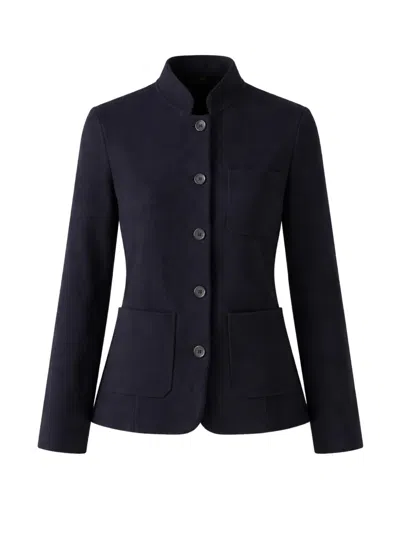 Patrick Assaraf Mandarin-collar Jacket In Blue