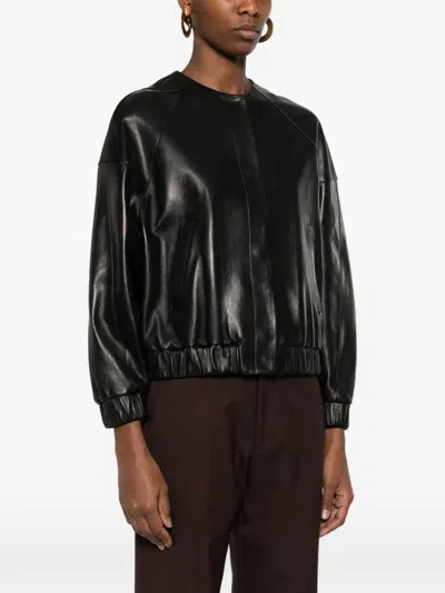 Kiton Ribbed Leatherjacket In Black