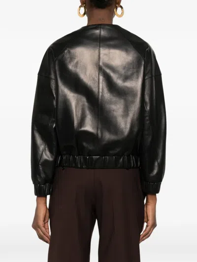 Kiton Ribbed Leatherjacket In Black