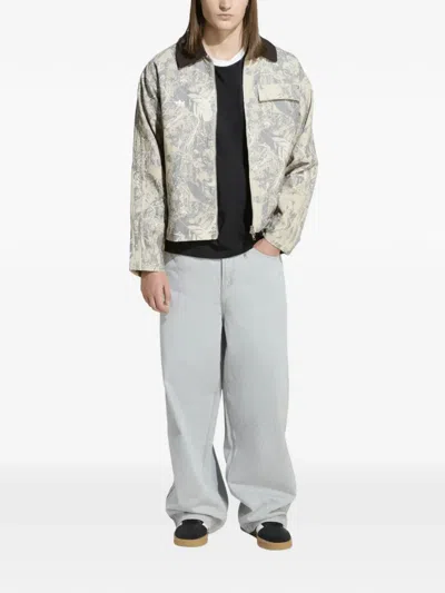 Adidas Originals Leaf Print Cotton Canvas Workwear Jacket In Neutral