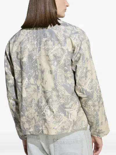 Adidas Originals Leaf Print Cotton Canvas Workwear Jacket In Neutral