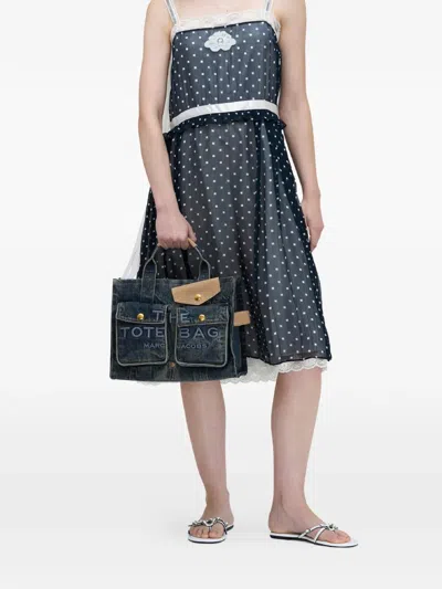 Marc Jacobs The Denim Suede Medium Cargo Tote Bag Dark Wash Indigo In Blue