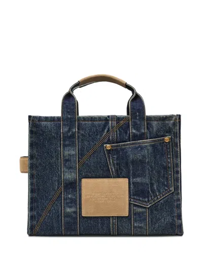 Marc Jacobs The Denim Suede Medium Cargo Tote Bag Dark Wash Indigo In Blue