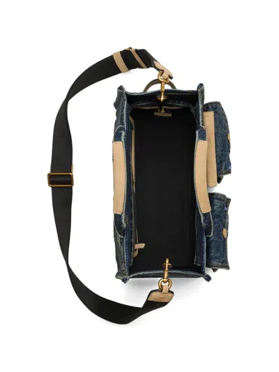 Marc Jacobs The Denim Suede Medium Cargo Tote Bag Dark Wash Indigo In Blue