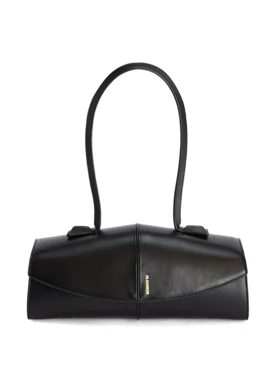 Jil Sander Linea Angular Leather Shoulder Bag In Black