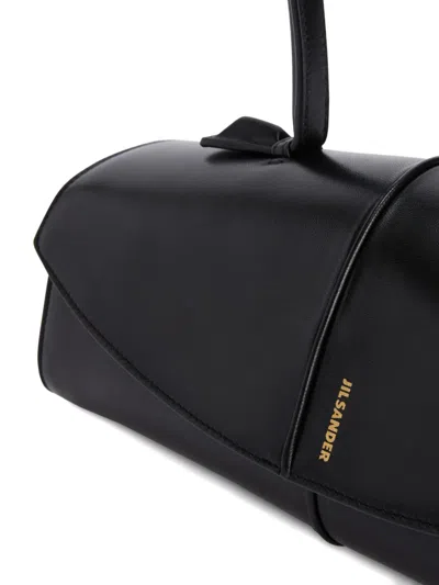 Jil Sander Linea Angular Leather Shoulder Bag In Black