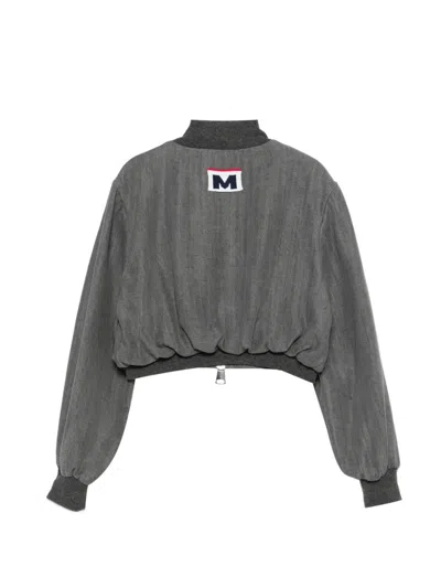 Msgm Logo Zip-up Jacket In Gray