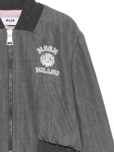 Msgm Logo Zip-up Jacket In Gray
