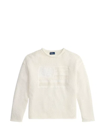 Polo Ralph Lauren Womens White Multi Flag Pointelle-knit Cotton Jumper