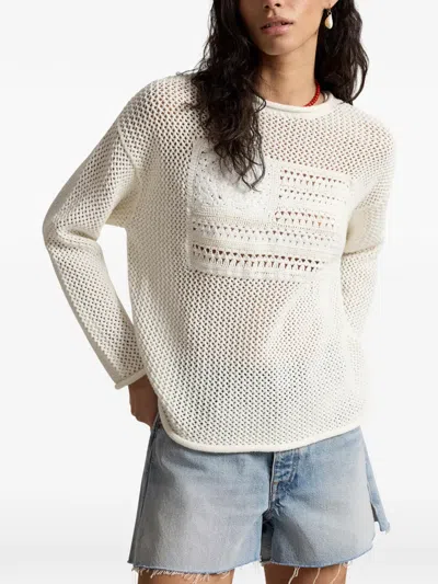 Polo Ralph Lauren Womens White Multi Flag Pointelle-knit Cotton Jumper
