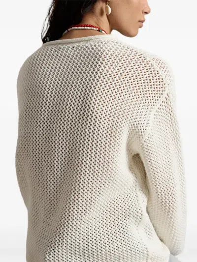 Polo Ralph Lauren Womens White Multi Flag Pointelle-knit Cotton Jumper