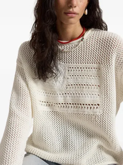 Polo Ralph Lauren Womens White Multi Flag Pointelle-knit Cotton Jumper