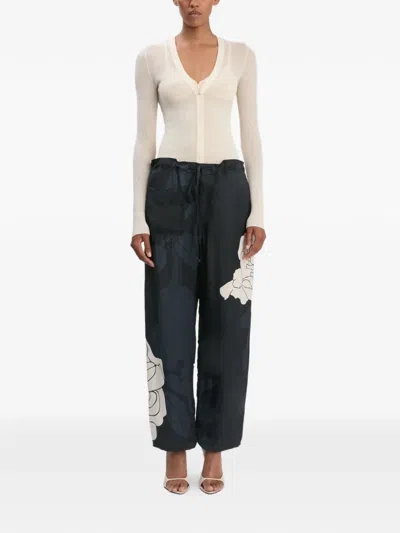 Victoria Beckham Womens Dark Navy Pale Rose Floral-motif Woven Cargo Trousers In Black