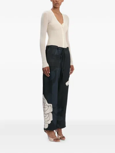 Victoria Beckham Womens Dark Navy Pale Rose Floral-motif Woven Cargo Trousers In Black