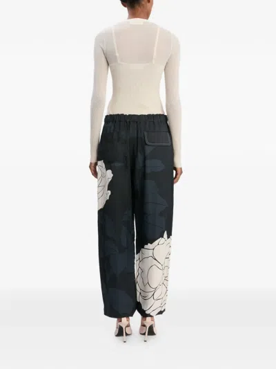 Victoria Beckham Womens Dark Navy Pale Rose Floral-motif Woven Cargo Trousers In Black