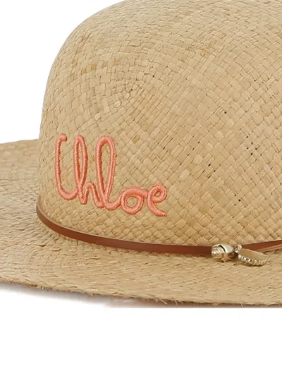 Chloé Logo-embroidered Straw Hat In Blue